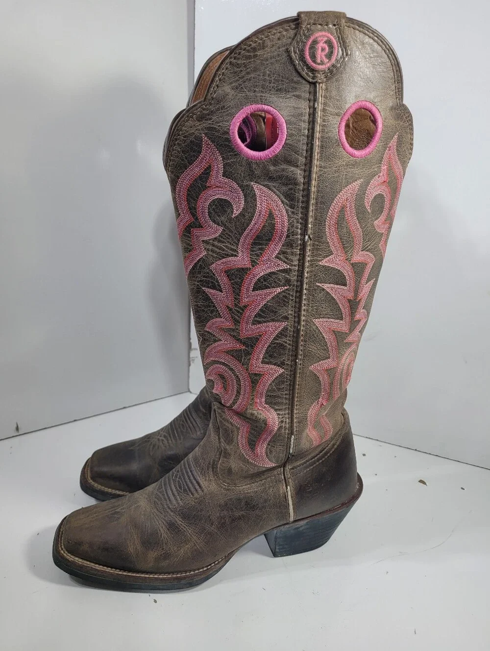 Tony Lama Women’s Tall Buckaroo Cowboy Boots Size 8.5 B Brown Pink RR2008L 16